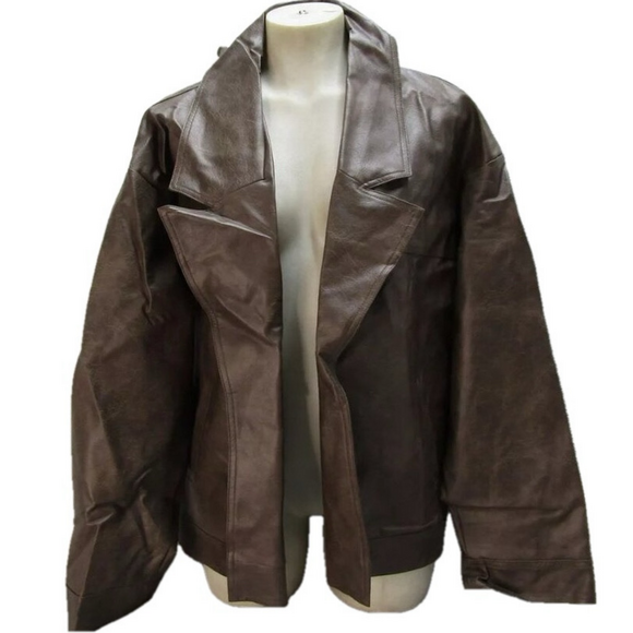 NEW SNDYS Womens Royce Oversized Faux Leather Jacket Size XL Mocha Brown - Picture 1 of 14